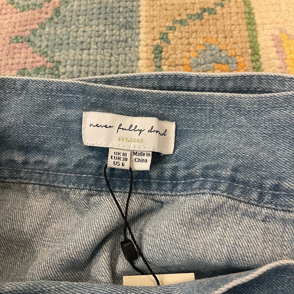 Never Fully Dressed Light Blue Wrap Denim Mini Skirt - Picture 7 of 8
